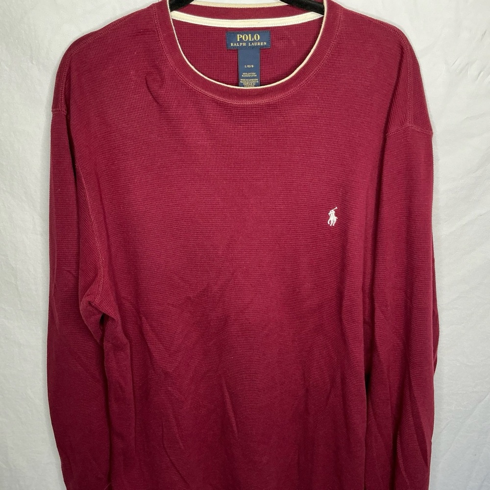 Polo Ralph Lauren Men's Waffle Knit Shirt Sz Large Burgundy Thermal Preppy Pony